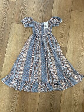 Forever 21 Blue and Brown Floral Smocked Maxi Dress for Girls